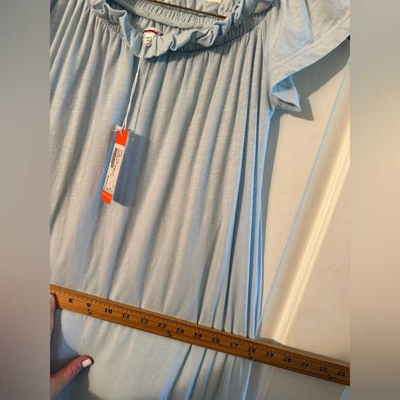 SUNDRY Off Shoulder Cotton Stretch Maxi Sky Blue 2 Medium Tiered Ruffle MADE USA - Picture 13 of 15